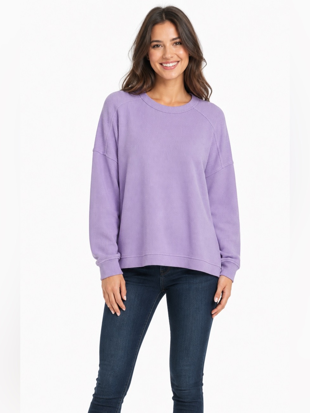 MAURICES LAVENDER WAFFLE TEXTURED CREWNECK DROP SHOULDER SWEATSHIRT SIZE MEDIUM